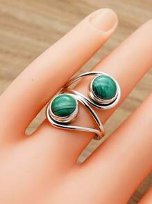 Malachite 925 Sterling Silver Gemstone Adjustable Ring - Malachite - View 3
