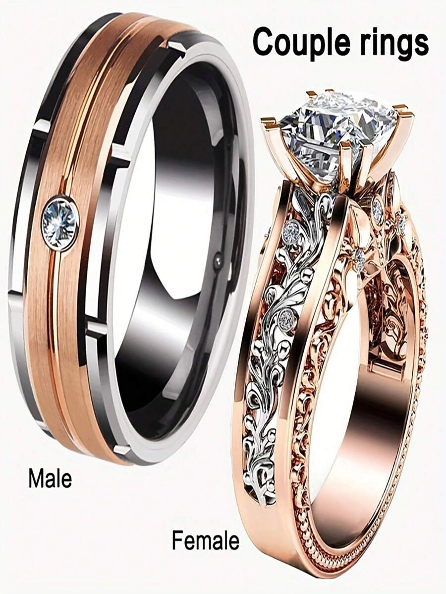 2pcs Stainless Steel Couple Ring Set - Perfect For Wedding And ...