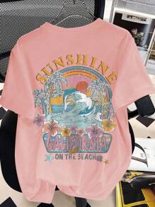 Teen Girl California Print Graphic Tees For Girl Short Sleeve T Shirts,Teen Girl's Summer Tops Crewneck Shirt Blouse