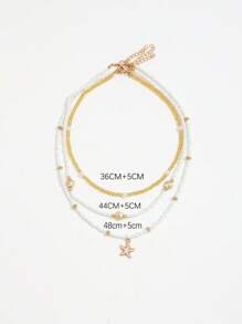 3 件装波西米亚海滩风格金属海星和贝壳珍珠可调节项链女士 - 金色 - 查看 7