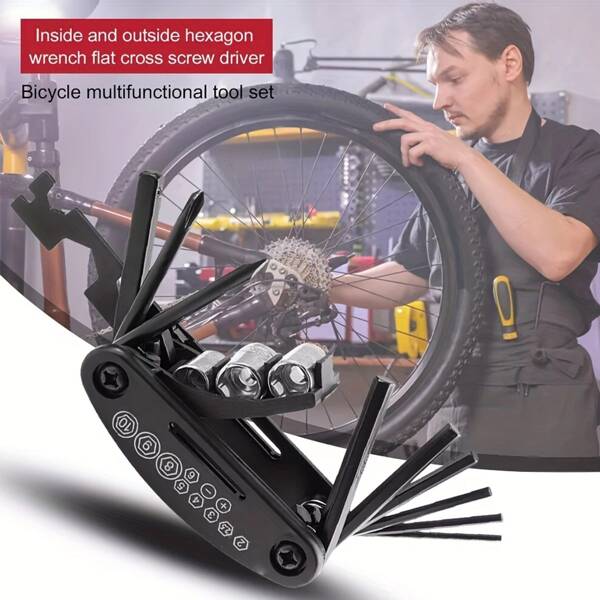 1 pieza Llave multifuncional portátil de 16 en 1 para bicicleta de montaña, herramienta multifunción para bicicleta y motocicleta con destornillador