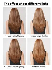 棕色挑染自然分层假发带刘海，适合时尚女士优雅棕色长直假发日常派对角色扮演使用