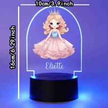 1 pièce Lumière d'illusion LED 3D de lampe de nuit décorative de cadeau d'anniversaire avec personnalisation de nom de princesses de bande dessinée, lumière chaude, cadeau de Noël
