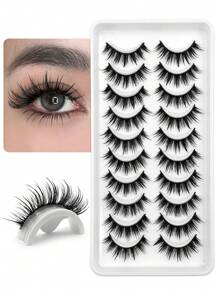 Asiteo 10 Pairs Spike Cartoon Style False Eyelashes - Thick & Curly, Full Strip Lashes, Beginner Friendly, Reusable, Perfect For Cosplay And Anime Makeup - Black - View 1