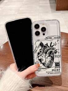 1 pieza Funda de teléfono a prueba de golpes de TPU con diseño de corazón de órgano interno y grafiti negro compatible con iPhone 11 12 13 14 15 Pro Max/13 Pro Max XR XS 16 Artistic 16 Pro Max, A54 5G/A52/A14/A15/A12/S22/S21 A33 5G Galaxy A50 Series, regalo para hombres y mujeres