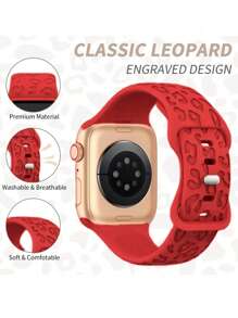 Leopard Floral Engraved Band Compatible With Apple Watch Band 49mm 45mm 44mm 42mm 41mm 40mm 38mm 46mm, Cheetah Waterproof Sport Silicone Wristbands Replacement Strap Compatible With IWatch Series 10 9 8 7 6 5 4 3 2 1 SE For Women