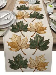 1pc Modern Leaf Pattern Linen Table Runner For Seasonal Holidays Like Halloween And Day Of The Dead. Suitable For Dressing Table Scarves, Table Protection, Family Gathering, Holiday Decoration, Home Decor, Gifts, Party Decor
