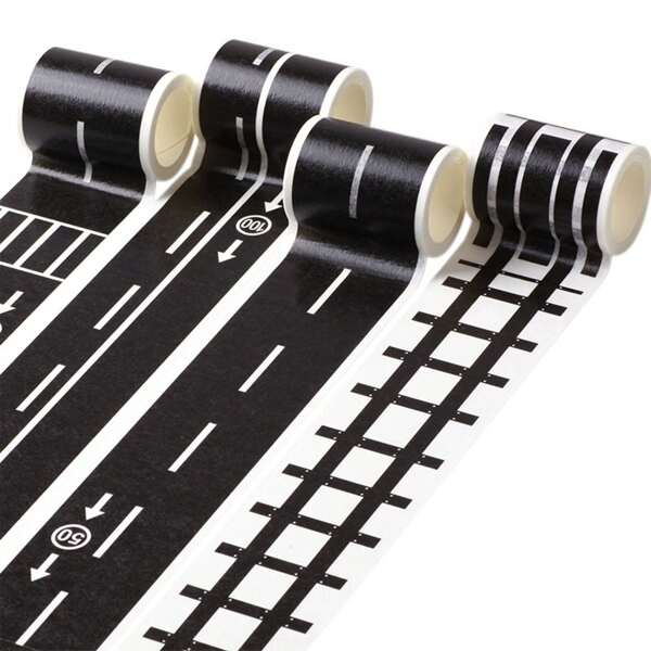 Road Tape Auto's & Treinen Zwarte Tape Roadway Tape - Zwarte Restvrije Road Car Track Tape Voor Verjaardagsfeest Racefeest Decoratie