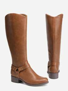 Women's Knee-High Boots, Comfortable Chunky Block Heel Pointed Toe Pull On Side Zipper Suede Slouch Riding Boots - Brown - View 5