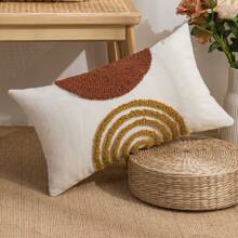 1件/2件套半圆形几何黑色和咖啡色图案抱枕套，帆布和天鹅绒刺绣方形靠垫套，适用于卧室、客厅、沙发、花园装饰，30*50厘米、45*45厘米、50*50厘米（不含枕芯） - 棕色 - 查看 19