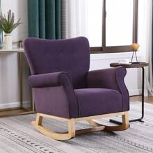 Baby Room High Back Rocking Chair Nursery Chair, Comfortable Rocker Fabric Padded Seat, Modern High Back Armchair - Purple - View 1