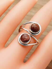 Red Sunstone 925 Sterling Silver Gemstone Adjustable Ring - 紅色太陽石 - 查看 3