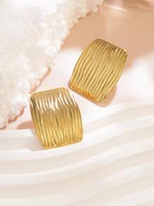 1 Pair Minimalist Geometric Textured Stainless Steel Stud Earrings, Elegant For Women's Outfit, Fashion Jewelry, Suitable As Party/Holiday Gift, Friend Gift