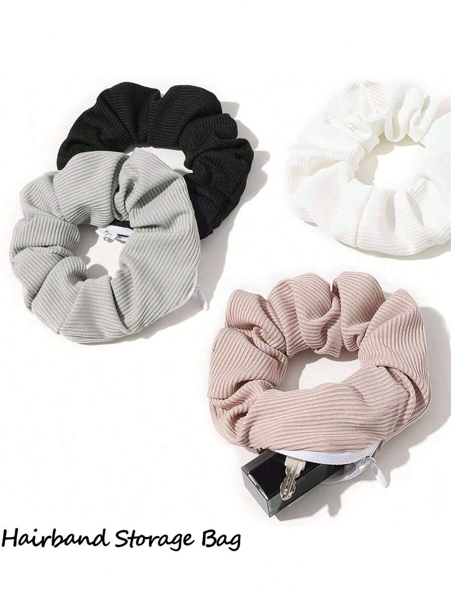 Scrunchies con cremallera, funda de almacenamiento de diadema multifuncional - Scrunchie con bolsillo con cremallera oculta - Anillo de pelo de unicolor minimalista con espacio de almacenamiento secreto para objetos pequeños, accesorio de pelo versátil para adolescentes y adultos, banda elástica de tela