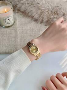 1 件女士银色/金色简约优雅小表盘不锈钢表带石英表，精致节日礼物 - 均碼 - 查看 3