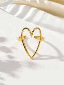 1pc Stainless Steel Heart-Shaped Gold Color Ring, Suitable For Everyday Wear - Gold - View 4