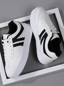 Low Top Women's Casual Shoes Sneakers Women Skateboard Shoes Female Sports Shoes Footwear All-Match Fashionable Lace Up Design Lightweight EVA Sole - White - View 6