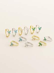 1 Pair 2pcs Cute S925 Silver Butterfly Stud Earrings With Rhinestones, Delicate Sweet Women Jewelry, Birthday Gift