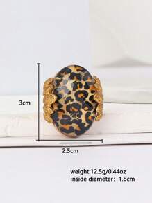 1pc Vintage Alloy Abalone Shell, Leopard, Oval Leaf Design Exaggerated Personalized Metal Ring For Women, Everyday Wear