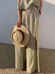 2 Peças Conjunto de Jaqueta de Gola Redonda e Calça Perna Larga com Inspiração Vintage, Estilo Casual e Confortável de Cidade, Tecido Tecido 170g