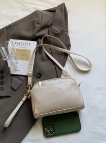 Bolso bandolera con relieve tipo litchi vintage, bolso de hombro de PU retro, bolso y monedero a juego para mujer