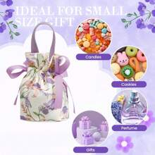 8 Pack Small Gift Bags With Handles Floral Bohemian Style, 5.5 X 3.7 X 2.3 Inch Canvas Candy Bags, Tea Party Favor Bags, Candy Gift Boxes For Wedding, Party, Baby Shower And Bridal Shower - purple*8PCS - 查看 4