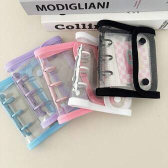 Mini 3 Holes Binder Photo Album, Double Buttons Macaron Series Loose Leaf Collect Book, With 20pcs Double Side Sleeves, Postcards/Star Chasing Cards Organizer Book