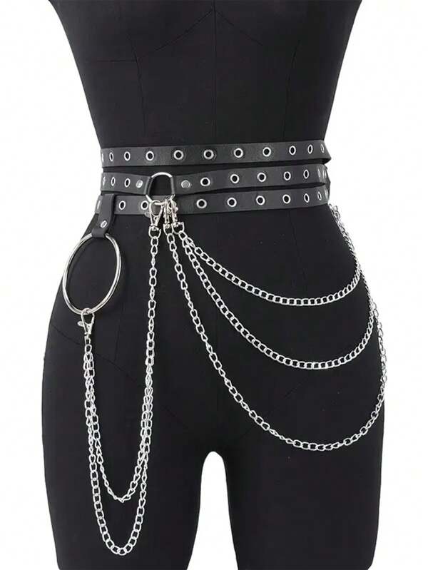 Cinturón ajustable con cadenas colgantes, cinturón de arnés de moda para mujer con flecos, cadena y restricción de muslo - Accesorio de cintura para uso diario y ocasiones especiales - Compatible para todas las estaciones
