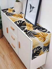 1pc Modern Leaf Pattern Linen Table Runner For Seasonal Holidays Like Halloween And Day Of The Dead. Suitable For Dressing Table Scarves, Table Protection, Family Gathering, Holiday Decoration, Home Decor, Gifts, Party Decor