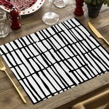 2/4pcs Simple Geometric Square Placemats, Abstract Neutral Style Artwork In Black & White, Blue, And Brown Linen Tablemats, Suitable For Daily Dining Table, Kitchen, Dining Room Decor, Home Decor, Holiday Decor, Tabletop Decor, Outdoor Picnic Decor, And Gifts, 12x16.5 Inches