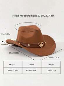 1pc Women's Western Cowboy Hat, Men's Hat, Western Hat, Detachable Heart Decor, Suitable For Mother's Day And Valentine's Day, Sun Protection, Best Easter Gift - Multicolor - View 2
