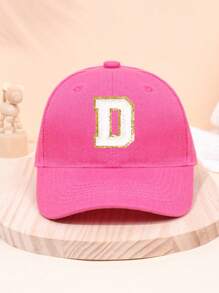 1pc Girl Letter 26 Printed Baseball Cap, Deep Pink, Sun-Protection, Suitable For School Activities And Holiday Gifts, Spring/Summer - Hot Pink - View 32