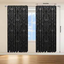 2pcs Skull Print Art Deco Curtains Enhance The Home Style And Are Suitable For Artistic Home Window Decoration In Living Room, Bedroom, Shower Room, Balcony
