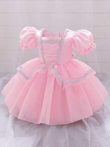 Baby Girls Ruffled Sleeve Organza Princess Dress For Party Events, Pink - Pink - View 2
