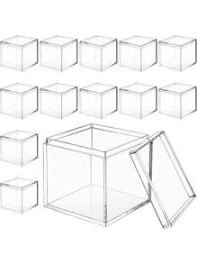 6pcs Transparent Square Storage Boxes With Tape Cover - Perfect For Birthday, Wedding Decorations, Mini Jewelry Display,Clear Plastic Box For Organize - Transparent - View 1