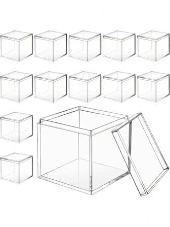 6pcs Transparent Square Storage Boxes With Tape Cover - Perfect For Birthday, Wedding Decorations, Mini Jewelry Display,Clear Plastic Box For Organize
