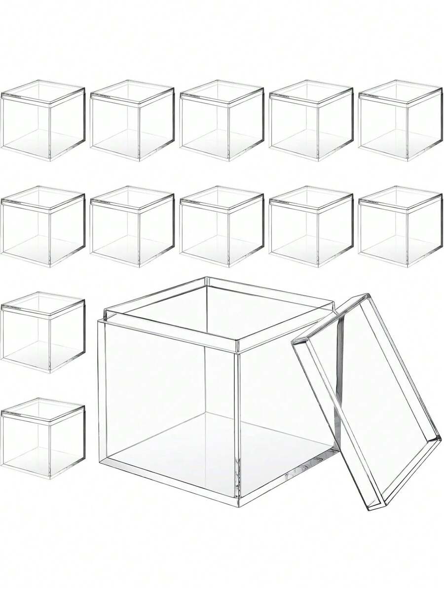 6pcs Transparent Square Storage Boxes With Tape Cover - Perfect For Birthday, Wedding Decorations, Mini Jewelry Display,Clear Plastic Box For Organize - Transparent - View 1