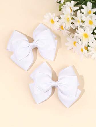 2 件装女童白色蝴蝶结发夹、蝴蝶结鳄鱼夹、优雅发夹、幼儿女孩马尾蝴蝶结夹、春季生日婚礼头饰礼物、儿童发饰。