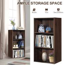 Homasis 3 Open Shelf Bookcase Modern Multi-Functional Storage Display Cabinet Walnut