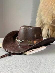 1pc Sun Hat With Belt & Rivet Decoration, Unisex Jazz Cap For Outdoor Activities In Spring, Summer, And Autumn. Wide Brim Hat And Western Cowboy Style - Leather Cowboy Hat - View 8