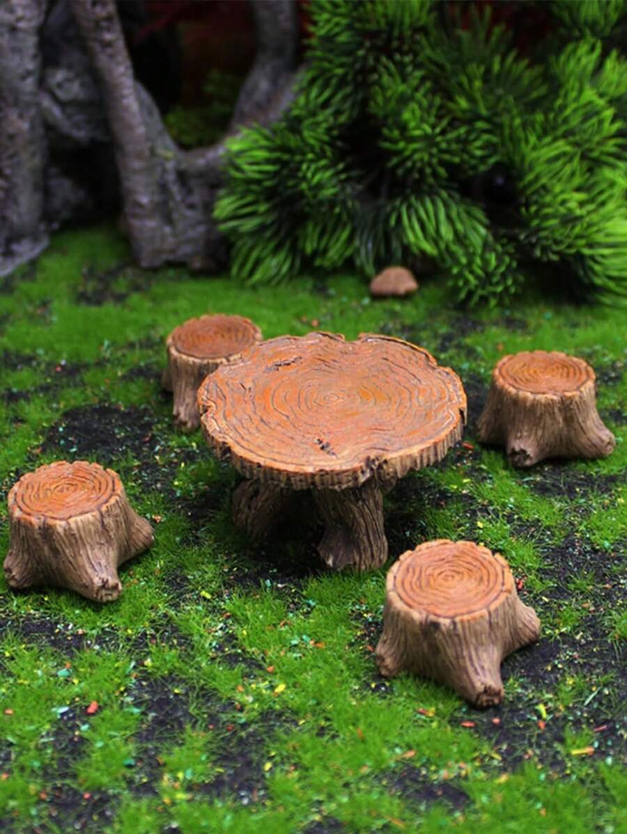5pcs Mini Table And Chair Set, Mini Resin Decoration Kit, Micro Landscape Decor DIY Handicraft, Succulent Home Decor, Garden & Outdoor Decoration