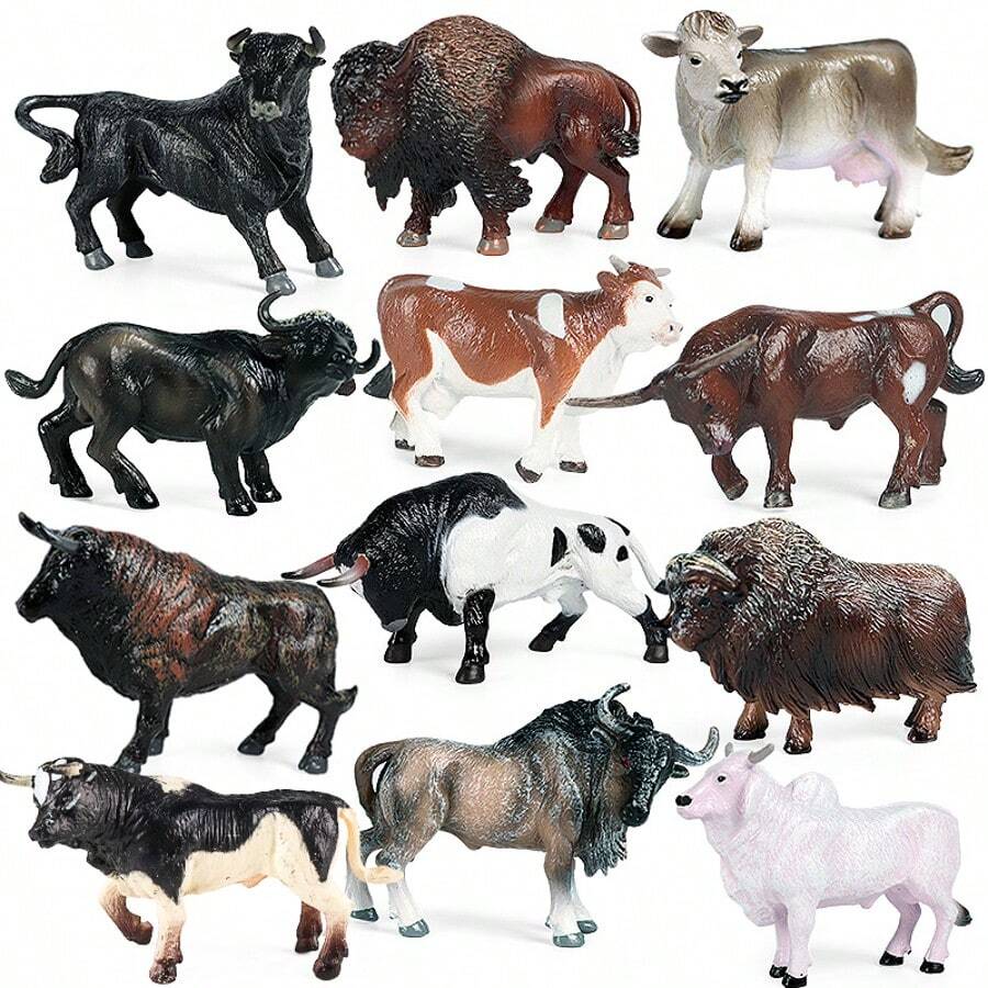 Farm Animals Toys Set,Simulated Calf Animal Model, Cow Statue Toy,Cake Decoration, Children's Holiday Gift