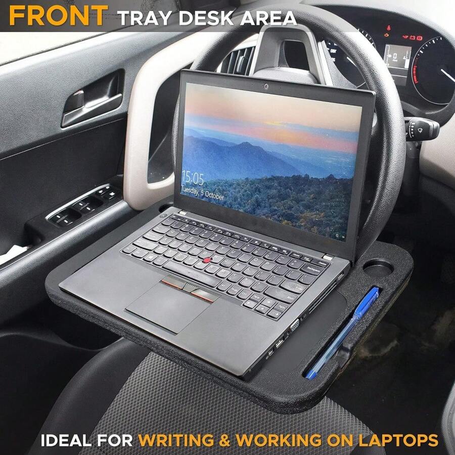 1pc Car Steering Wheel Desk With Laptop Stand And Food Tray - Black - View 1