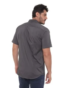 Rand paul Men's Slim Fit Short Sleeve Plain Dress Shirt With Pocket - 深灰色 - 查看 6