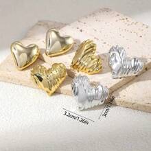 6 piezas Pendientes de aro con corazón minimalista de moda, multicolor, de acrílico, con diseño liso y arrugado, joyería elegante para uso diario y fiestas para mujeres