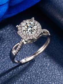 1 Stück Moissanit Kubikzirkon Ring, 4-Krallen runde Form, funkelnde Insta-Mode 1 Karat für Frauen, Verlobungsring