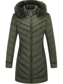 Giolshon Women's Puffer Jacket With Fluffy Hooded Collar, Down Coat For Autumn/Winter - Green - View 4
