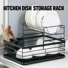 NetHong 1/2 Tier Dish Drainer Rack Cutlery Holder Plate Rack Kitchen Sink With Drip Tray Kitchen Organization - Black 2 - View 4