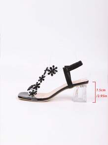 New Year's Rhinestone Sandals For Girls, Stylish Chunky Mid-Heel And Crystal Clear Heel, High Heel Dance Shoes, Suitable For Teenagers And Children, School Style, High Heel Dance Shoes