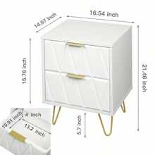 Nightstand Set Of 2, Modern End Side Table With 2 Drawers, Bedside Table With Golden Metal Legs For Living Room, Bedroom Furniture